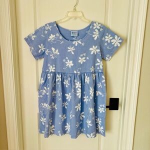 Fresh Produce Periwinkle Blue White Daisy Shift Dress Pocket Sz S 100% Cotton